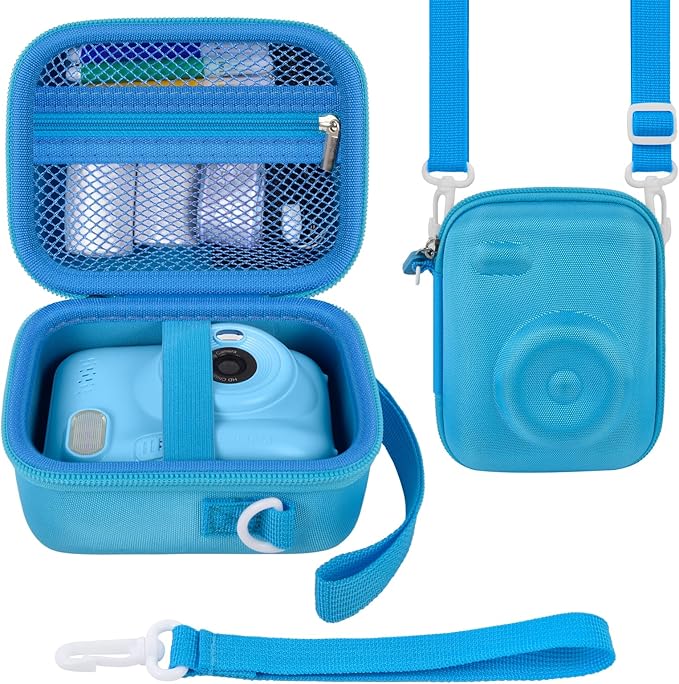 Instant Print Camera Case Compatible with Gofunly Camera, Digital Camera Bag for Esoxoffore/for LETSHAHA/for JPVERLY/for Hangrui, Storage for Printer Paper and 32GB SD Card- Blue (Box Only)