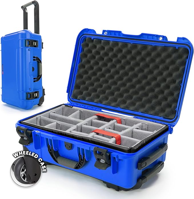 NANUK 935 Hard Case with Padded Divider – Waterproof Equipment Case with Wheels, 22” x 14” x 9” – Dustproof and Impact Resistant, Airline Carry-On Approved – Blue