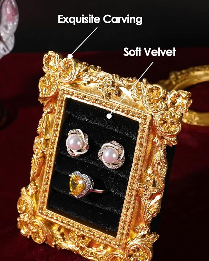 COOLYOUTH Vintage Ring Holder Ring Display Stand Frame Jewelry Organizer Velvet Tray for Jewelry (Medium-Black)