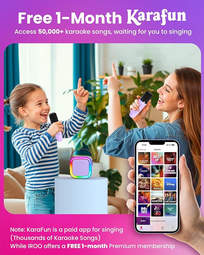 Mini Karaoke Machine for Kids, 2026 TOP Toys Birthday Gifts Ideas for Girls Ages 4, 5, 6, 7, 8, 9, 10, 12+ Years Old, Portable MP3 Player with 4 Wireless Mics for Family Home Party
