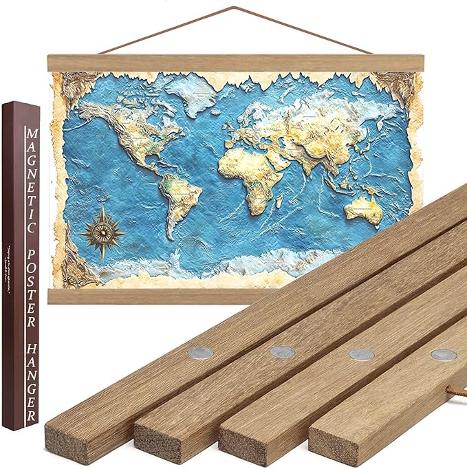 DACRI HOME Magnetic Poster Hanger Frame - Teak Wood, 11 inch Sturdy Magnetic Frame with Strong Magnets for Hanging Pictures, Scrolls Wall Art, 11x14, 11x17 (Natural Wood)