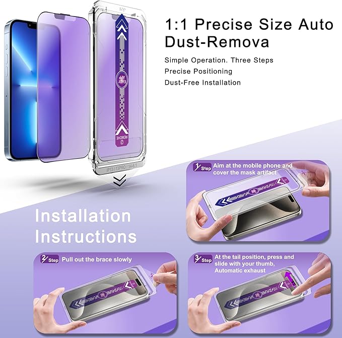 SHANG PIN JIA 2 Pack Anti Blue Light Matte Screen Protector for iPhone 16e and iPhone 14 and iPhone 13 and iPhone 13 Pro 6.1-Inch Auto Dust Removal, No Bubbles, Tempered Glass Film, Easy Installation