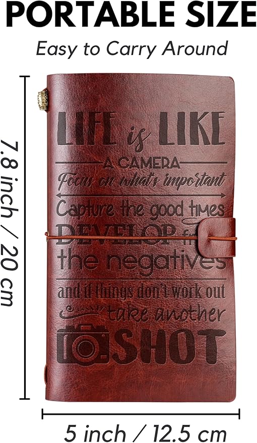 Photographer Gifts Journal for Women, Men, Photography Gifts for Photographers, Leather Embossed Refillable Notebook, Sketchbook, Travel Diary, 7x5 Inches - Camera