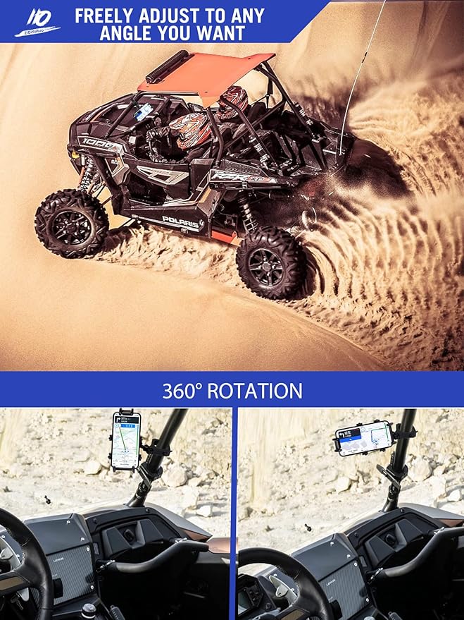 UTV Phone Mount for 1.75"-2" Roll Bar, 360°Rotation UTV Phone Holder with 8 Claws, Aluminum Alloy Heavy Duty Smartphone Holder Hang on to 4.7"-7.1" Devices for Polaris RZR/Can Am X3