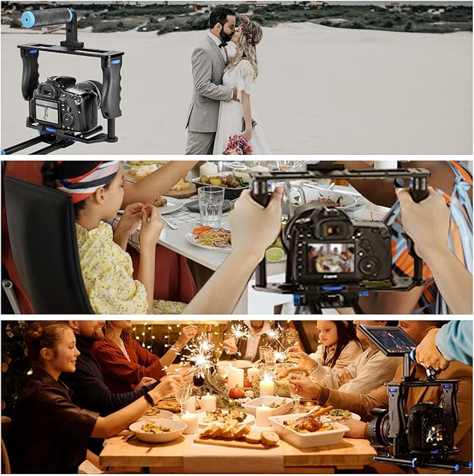 Camera Cage Aluminum Movie Filmmaking Video Rig with Top Handle/Dual Side Grips/and Std 15mm Rail Rods for Canon EOS R5C R5 R6 Sony A7 Series A6600 Nikon