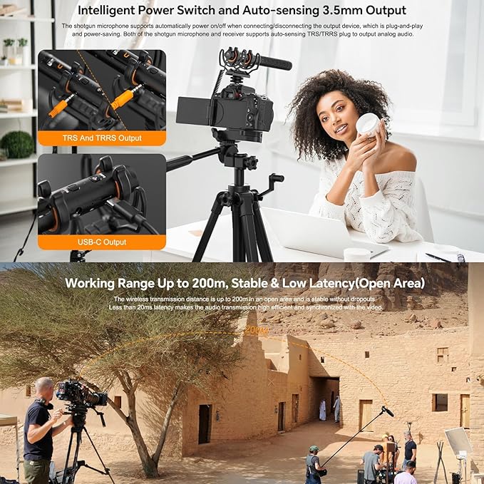 comica VM40 Combo Shotgun Microphone,Super Cardioid Dual-Channel Wireless Mic for Camera,Smartphone and PC