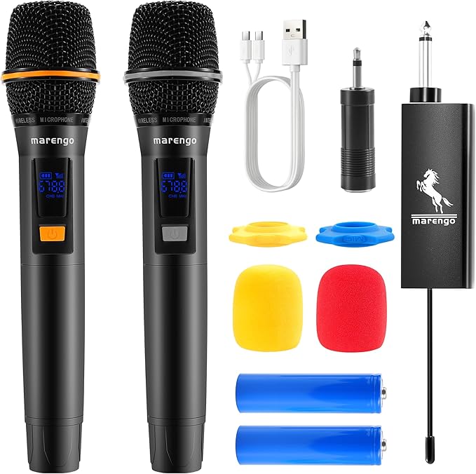 Wireless Microphones, Professional UHF Dual Metal Karaoke Microphone Wireless with Rechargeable Receiver(260 FT), Plug and Play, Handheld Wireless Microphones System for Speaker Speech Wedding Church