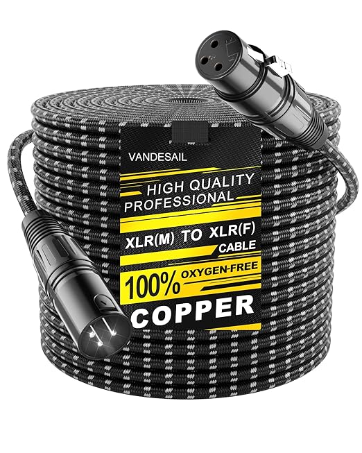 Long XLR Cables 250ft (76m), Nylon Braided XLR Extension Microphone Cable, OFC Shielded and Balanced XLR Male to Female Mic Cord for Preamp Recording Mixer Amplifie Speaker Black