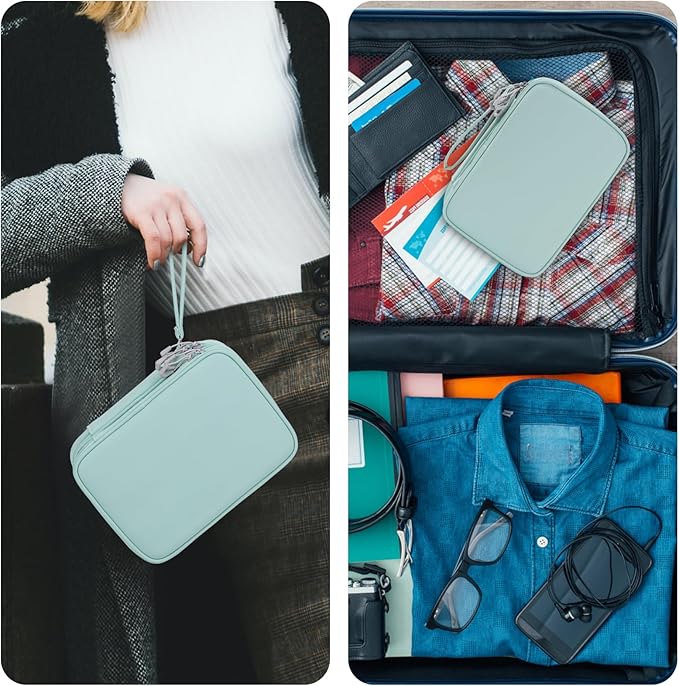 Tablet Accessories Case Bag, Travel Large Electronics Organizer for Chargers & Cords, Cables, 7.9 Inch Tablet, Airplane Essentials, 2 Layers (Mint Green)