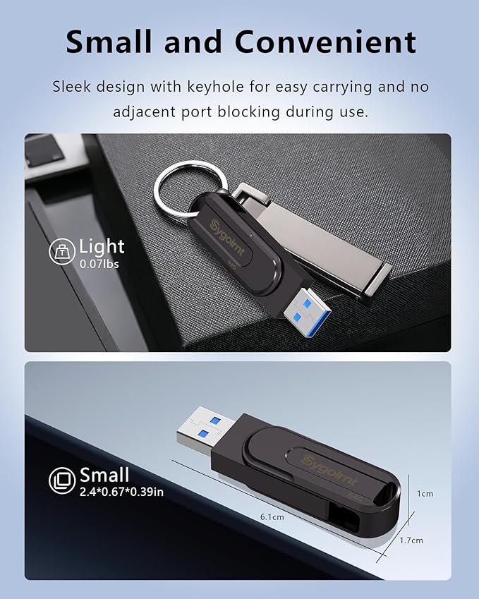 64GB USB Flash Drive, 3.0 - USB C & USB A 2-in-1 Memory Stick, Jump Drive with Keychain, Storage Photos Thumb Drives for iPhone 17/16/15, Android Phones, Laptops, Mac, iPad, Desktops, Tablet