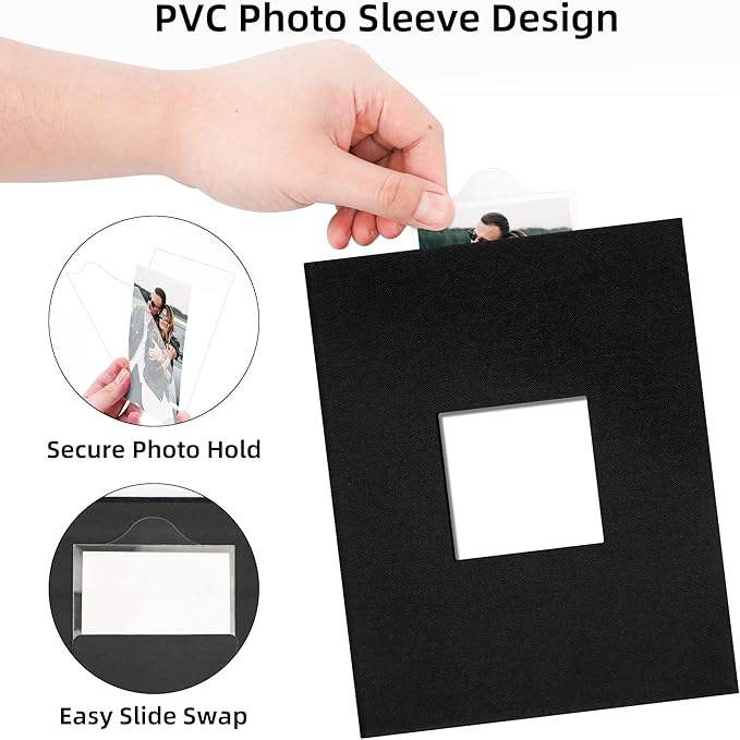 Remowith Cloth Cover Photo Album 4x6 with DIY Square Window Slip in Photo Book for Travel, Wedding, Anniversary 200 Pockets Black