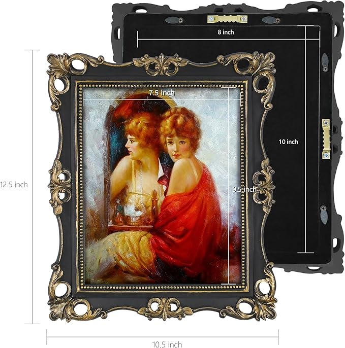 SIMON'S SHOP 8x10 Picture Frame for Wall and Tabletop, Vintage Picture Frames in Black with Gold Accents, Antique Style Gothic Frame for Photos Artworks
