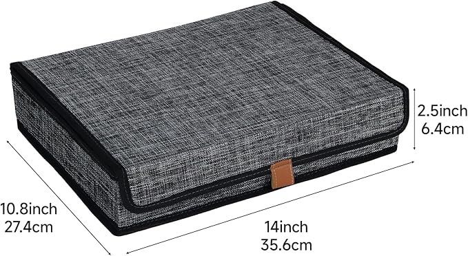 ORGMASTER Photo Storage Boxes with Lids, Memory Box for Keepsakes, Picture Organizer Versatile Linen Containers Basket Collapsible Bin for Organizing Home Office, 2 Pack, 14x10.8x2.5 Inch, Black