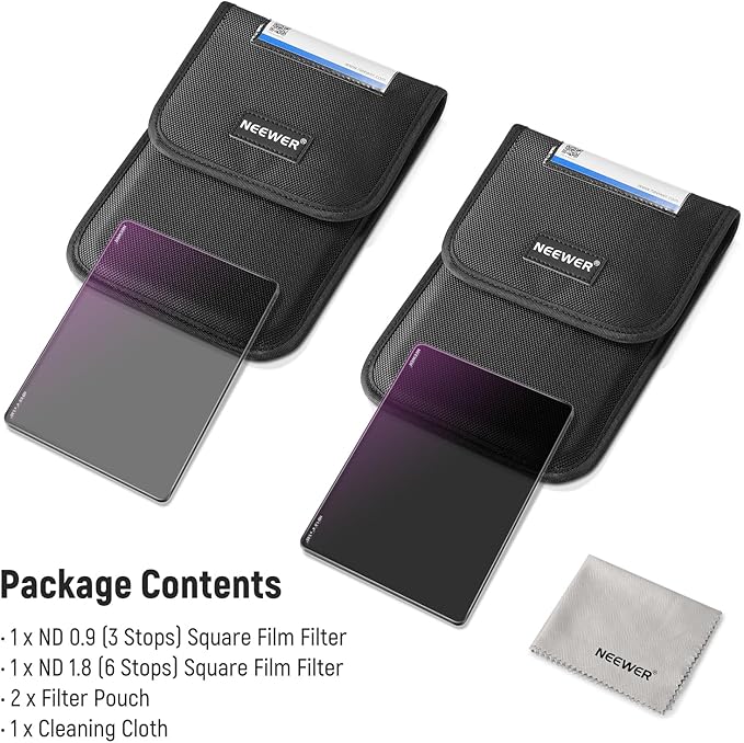 NEEWER 2 Pack ND0.9/1.8 (3/6 Stops) Square ND Filter, 4"x5.65" Dual Sided 30 Multi Nano Coated Cinema Neutral Density Filter for NEEWER Matte Box Compatible with Tilta Compatible with SmallRig