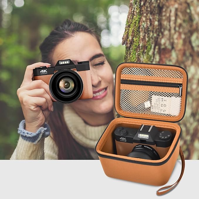 Vlogging Camera Case Compatible with for Duluvulu/for VJIANGER/for JGIPL/for TEBNGIHNM 4K Digital Cameras for Youtube. Vlog Camera Carrying Storage for Lens, Cable and Other Accessories - Brown