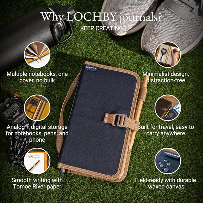LOCHBY® Voyager Journal | Water Resistant Waxed Canvas | Pen Loop | Included Tomoe River Notebook | Perfect for Travel, Art, Bullet Journal