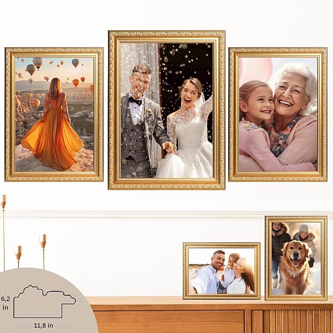VictoR Picture Frame Chagall 8x10 Gold - Vintage Picture Frames with Shutterproof Acrylic Glass - 8 x 10 Photo Frame - Gold Picture Frames - Antique - only for hanging