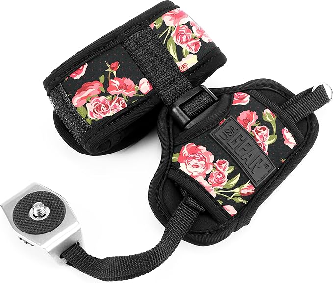 USA Gear DualGRIP Professional Grip Camera Hand Strap with Neoprene Design and Metal Plate - Compatible with Canon, Fujifilm, Nikon, Sony, and more DSLR, Mirrorless, Point & Shoot Cameras (Floral)