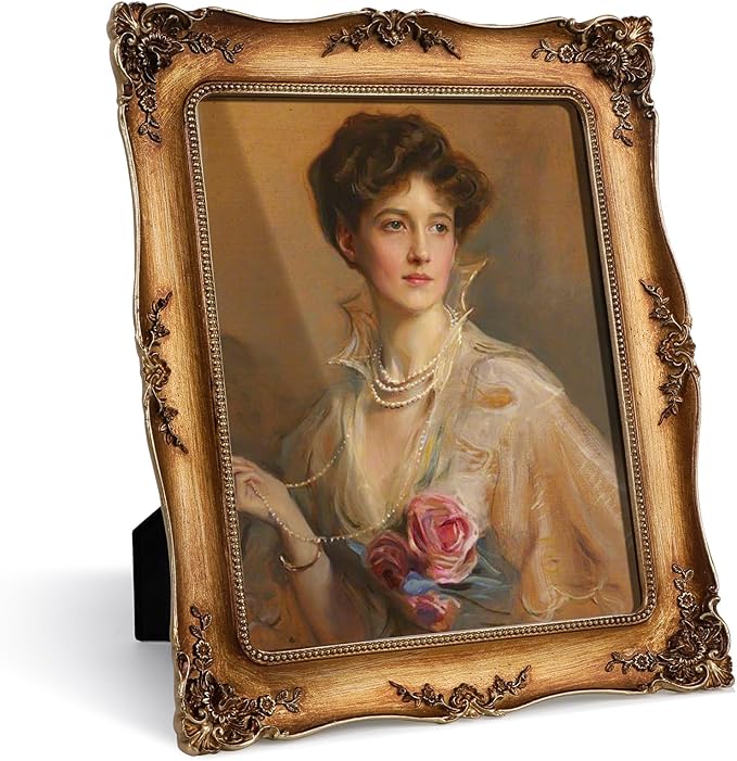 Resin Picture Frames Embossed Vines Design Photo Frame with Easel & Hook Picture Hanging Kit with Glass Front for Tabletop & Wall Hanging Vintage Room Home Decor (Bronze)