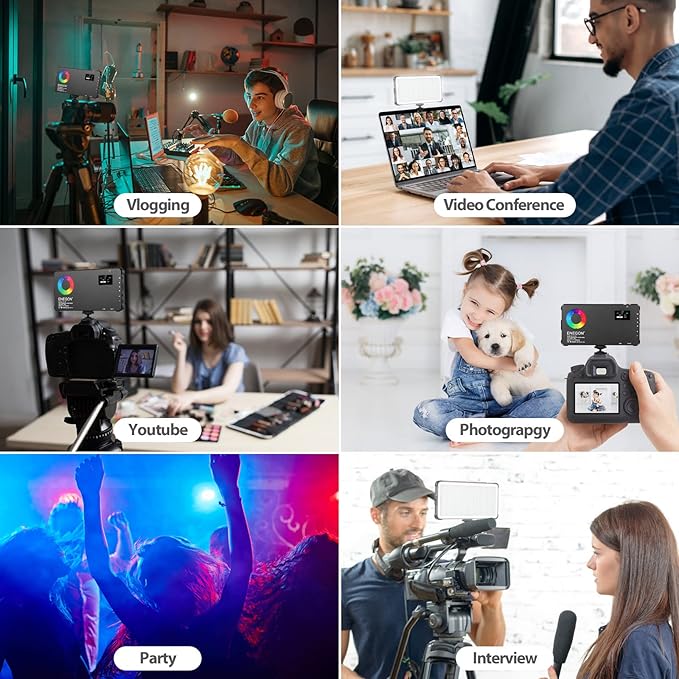 ENEGON RGB Video Light, Built-in 4000mAh Rechargeable Battery LED Camera Light Full Color 24 Common Light Effects, CRI≥95 2500-9000K LED Video Light Panel with Power Bank Function.