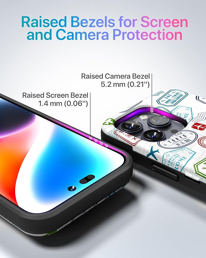 TORU for iPhone 15 Pro Max Wallet Case with Card Holder, Hidden ID Credit Card Slot Flip Kickstand, Slim Fit Shockproof Heavy Duty Phone Cover with Strap - Travel Stamps Pattern