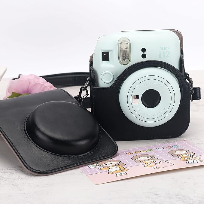 Frankmate Protective Case Compatible with Fujifilm Instax Mini 12 Instant Film Camera with Accessory Pocket and Adjustable Strap (Black)