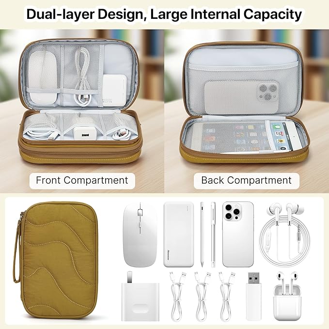Skycase Tech Pouch - Lightweight Electronics Organizer Travel Case, Double Layers Travel Cable Organizer, All-in-One Storage Bag for Charger, Cord, Phone, Flash Drive, Accessories