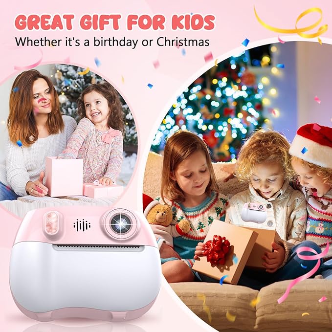 Kids Camera Instant Print 1080P Front Rear Dual Selfie - Toddler Cameras with Digital Video Games,32GB & 5-Colored Print Paper/ 250 Photos,Easy to Use & Great Toys Gifts for Boys Girls, Ages 3-12