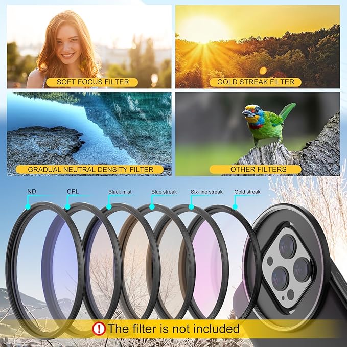 61mm Magnetic Lens Filter Mount Universal Magnetic Filter Clip Adapter Compatible for iPhone 16 Pro/16/15 Pro/15/14 Pro/14/13 Pro/13/12 Pro/12(No Filter)