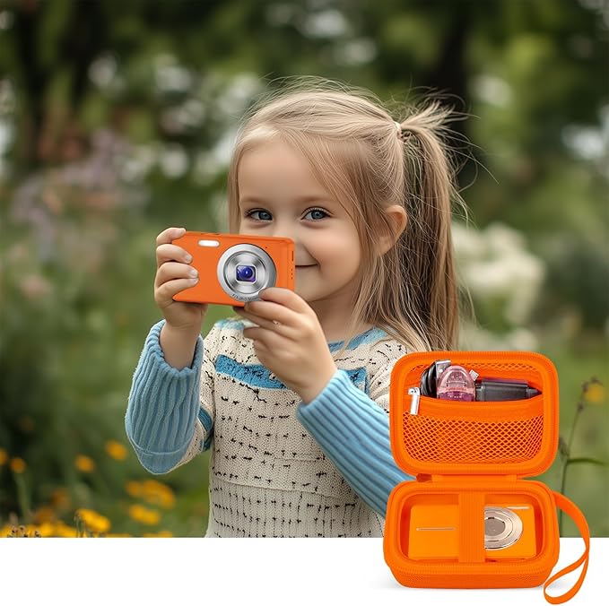 Digital Camera Case Compatible with VAHOIALD FHD 1080P/ for CAMKORY Digital Point and Shoot/for KODAK PIXPRO FZ45-BK 16MP Vlogging/for IWEUKJLO/for Nsoela, Holder for SD Card More- Orange (Box Only)