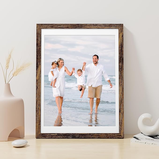 Vittanly 12x16 Picture Frame, Made of Solid Wood and Shatterproof Plexiglass, Display Pictures 11x14 with Mat or 12x16 without Mat, Wooden Photo Frame for Wall Mounting, Dark Brown, 1 Pack