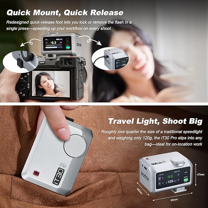 GODOX IT30Pro N GN15 IT30 Pro N IT30ProN IT30Pro-N TTL Mini Flash Kit for Nikon with White Diffuser HSS 1/8000s 2.8" Full-Color Touchscreen(White)——Godox Authorized Distributor