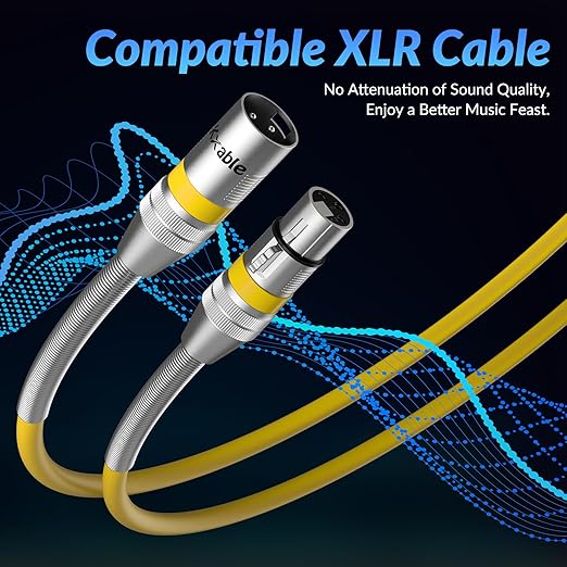 XLR Microphone Cable 150 FT, XLR Male to Female Balanced Mic Cable, 3-Pin Shielded Speaker Cord, Zinc Alloy Connectors, 22AWG Pure Copper, Metal Spring SR, Recording Studio, Podcast, Yellow
