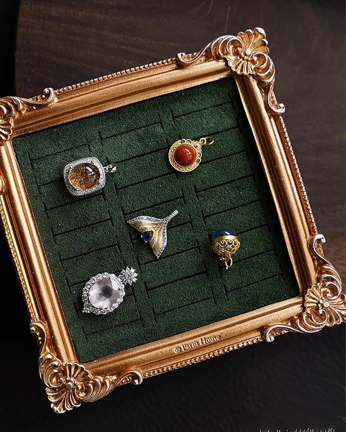 Jewelry Display Stand Vintage Ring Holder Box Earring Tray Retro Picture Frame Style Ring OrganizerJewelry Frame with Velvet