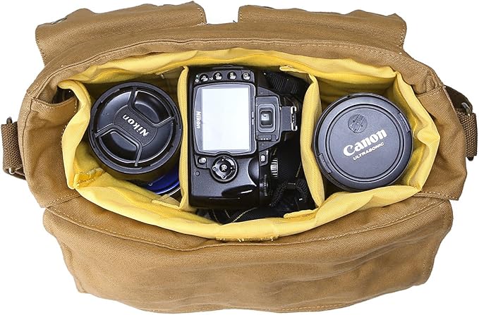 peacechaos Men's Lightweight Vintage Waterproof Canvas DSLR SLR Shockproof Camera Shoulder Messenger Bag Sling bag (Yellow)