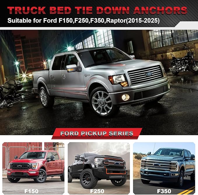 4 Pack Heavy Duty Tie Down Anchors Fit for 2015-2025 Ford F150 F250 F350 & Raptor 2026 Truck Bed Tie Down Anchor Car Accessories Replace# FL3Z-99000A64-B & FL3Z-9928408-AB