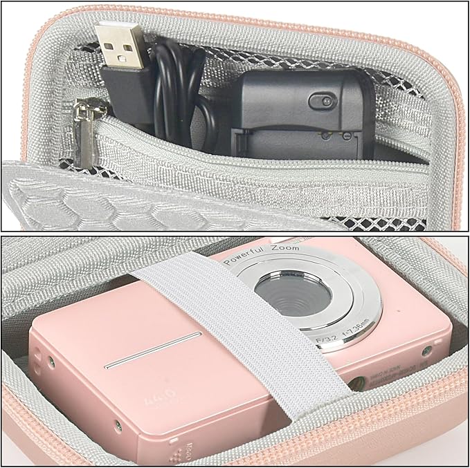 Digital Camera Case Compatible with CAMKORY/ for Lecnippy/ for Lecran/ for KODAK PIXPRO/ for Qumcou/ for WONNIE Point & Shoot Cameras, Small Compact Camera Pouch for SD Card Accessories (Rose Gold)