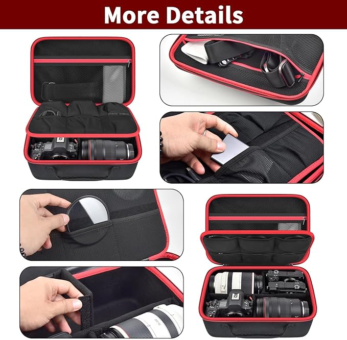 Camera Case for Canon EOS Rebel T7/R50/R6 Mark II/R100, for Sony Alpha 7 IV/ ZV-E10/ A6400/ A6700/A6100, for Nikon D7500 DSLR SLR Cameras, Bag for Lens/ Battery/ Tripod, with Shoulder Strap - Box Only