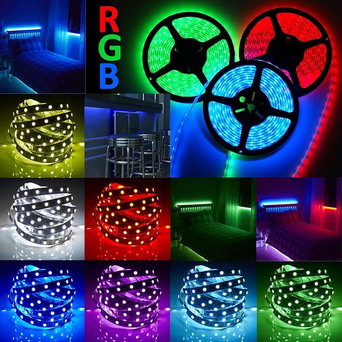 12V Flexible SMD 5050 RGB LED Strip Lights, LED Tape, Multi-Colors, 300 LEDs, Non-Waterproof, Light Strips, Color Changing, Pack of 16.4ft/5m Strips