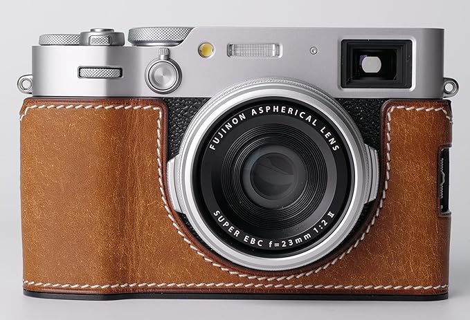 Genuine Leather Camera Half Case for Fujifilm X100VI - Top Layer Cowhide Body + Metal Base Plate - Hand Shank Free Design (Palm Yellow)