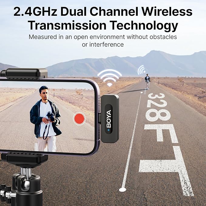 BOYA by-V3 Combo Wireless Microphone for iPhone Android Smartphone,100M Los Range,36H Duration,Noise Cancellation,Plug&Play Lavalier Lapel Mics for Vlogging Interview 2-in-1 Charging Case(2TX+2RX)
