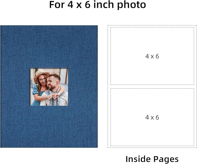 Remowith Cloth Cover Photo Album 4x6 with DIY Square Window Slip in Photo Book for Travel, Wedding, Anniversary 200 Pockets Navy Blue