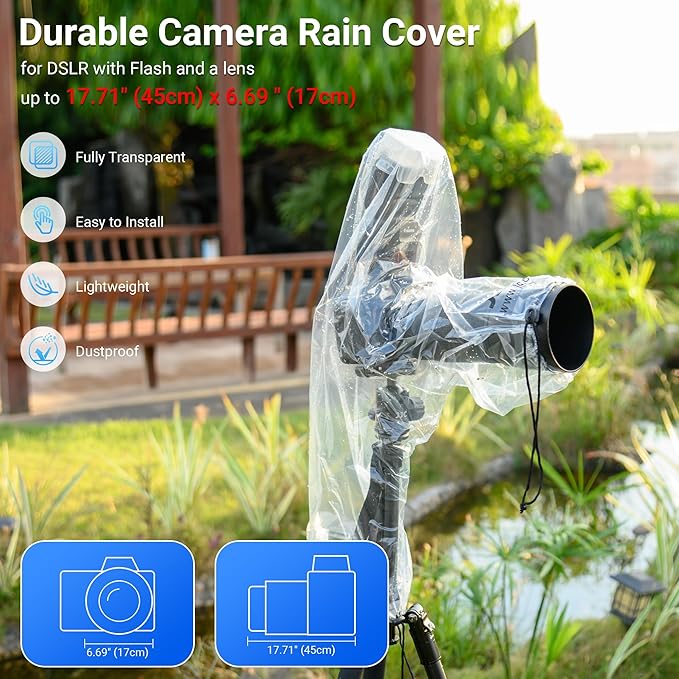 2 Pack 18" Long Camera Rain Cover with Flash Dust Sleeve Protector for Canon EOS R5 R6 Rp 5D 6D 7D 90D 80D 77D 70D Z7II Z6II Z5 Z50 D850 D810 D780 D750 D610 D500 D3500 D5600 D7500