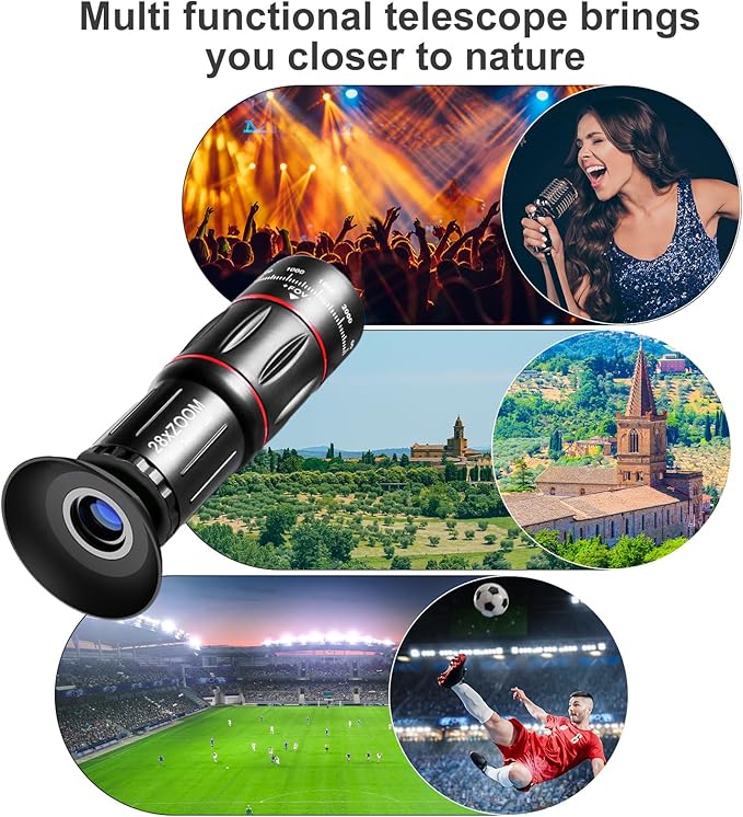 iPhone Zoom Lens Attachment Phone Camera Lens Kit 28X Telephoto Lens for iPhone, Suitable for Most Smartphones (Black)