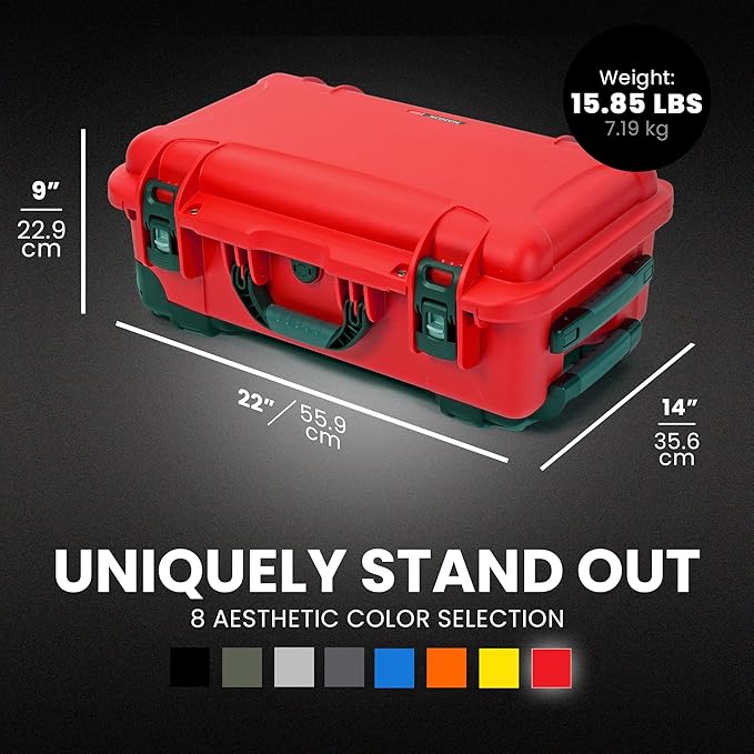 NANUK 935 Hard Case with Cubed Foam and Lid Organizer – Waterproof Protective Equipment Case with Wheels, 22” x 14” x 9” – Dustproof, Airline Carry-On Approved – Red