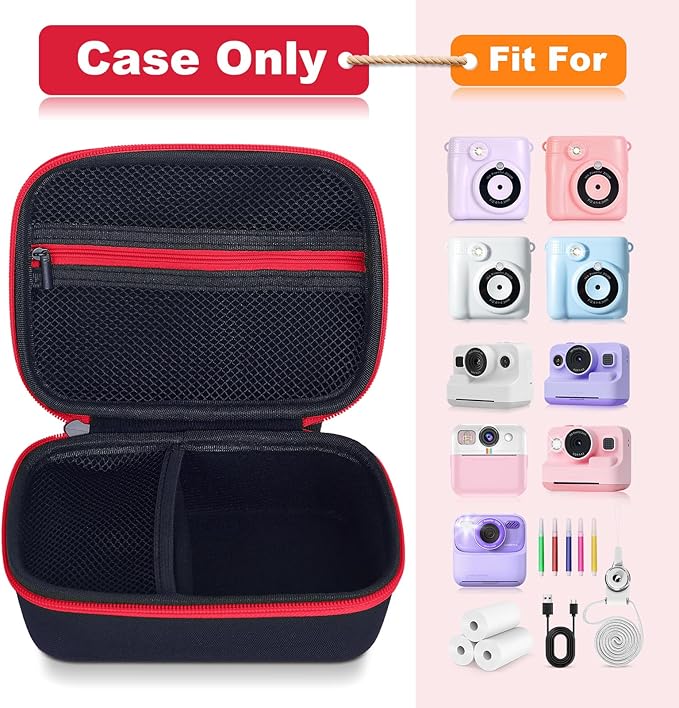 Hikkon Kids Camera Case Fit for ESOXOFFORE/Dylanto/Yehtta/HiMont/Gofunly Instant Print Camera Toy,Portable Digital Camera bag Storage Holder Organizer(Case Only) - Black&Red