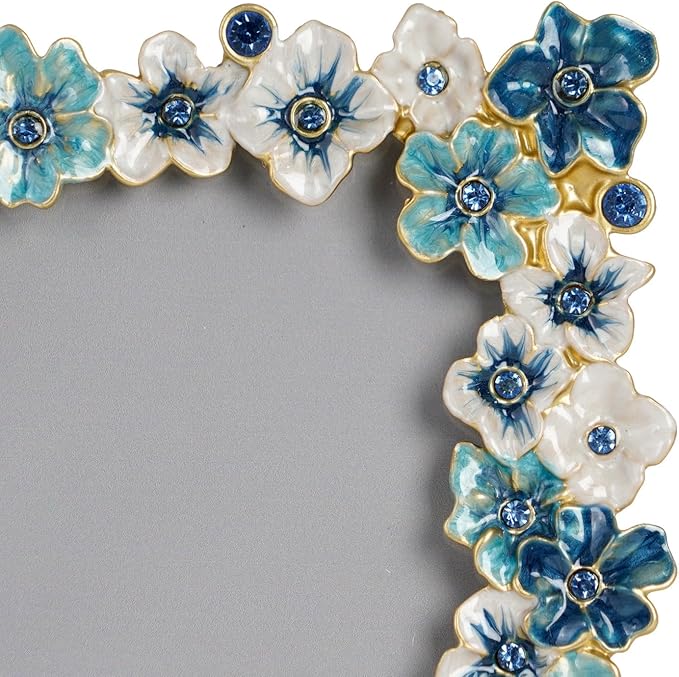 Blue Flower Picture Frame 5x7 Blossom Photo Frame for Tabletop Display, Decorative Flower Design Home Decor