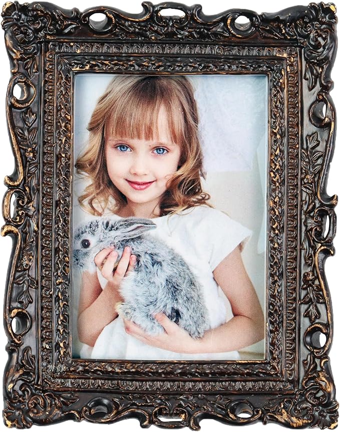 Hymmah 2.5 * 3.5Inch Mini Wallet Picture Frame Vintage Photo Frame Ornate Textured Hand-Crafted Resin Frame with Easel&Hook for Tabletop&Wall Display,Photo Gallery,Art