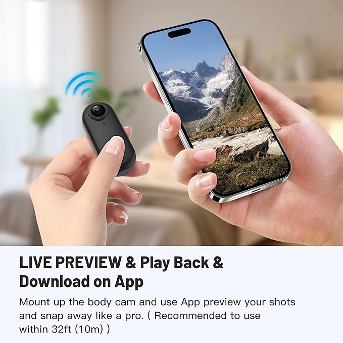 Meoilkolnm Mini Body Camera, Wearable Action Body Cam, Thumb Size Hands Free Recording Body Worn Camera, Premium Portable Camcorder Mount Anywhere for Pet Walking, Work, Travel (Black, 64GB)