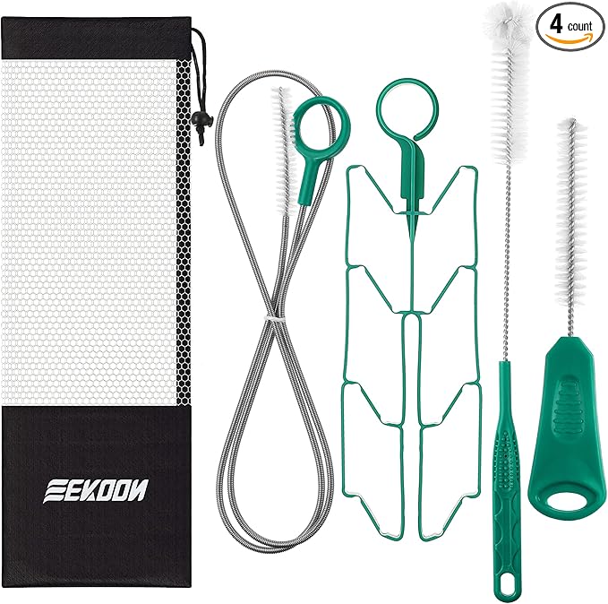 Feekoon Reservoirs Backpack Accessories Hydration Bladder Cleaning Kit with Flexible Long Brush for Hose, Small Bite Valve and Big Brush, Drying Collapsible Bladder Frame, Carrying Pouch